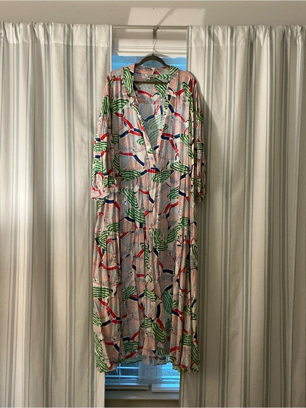 Anthropologie Carolita Multicolor Printed Maxi Dress with Green and Red Accents
